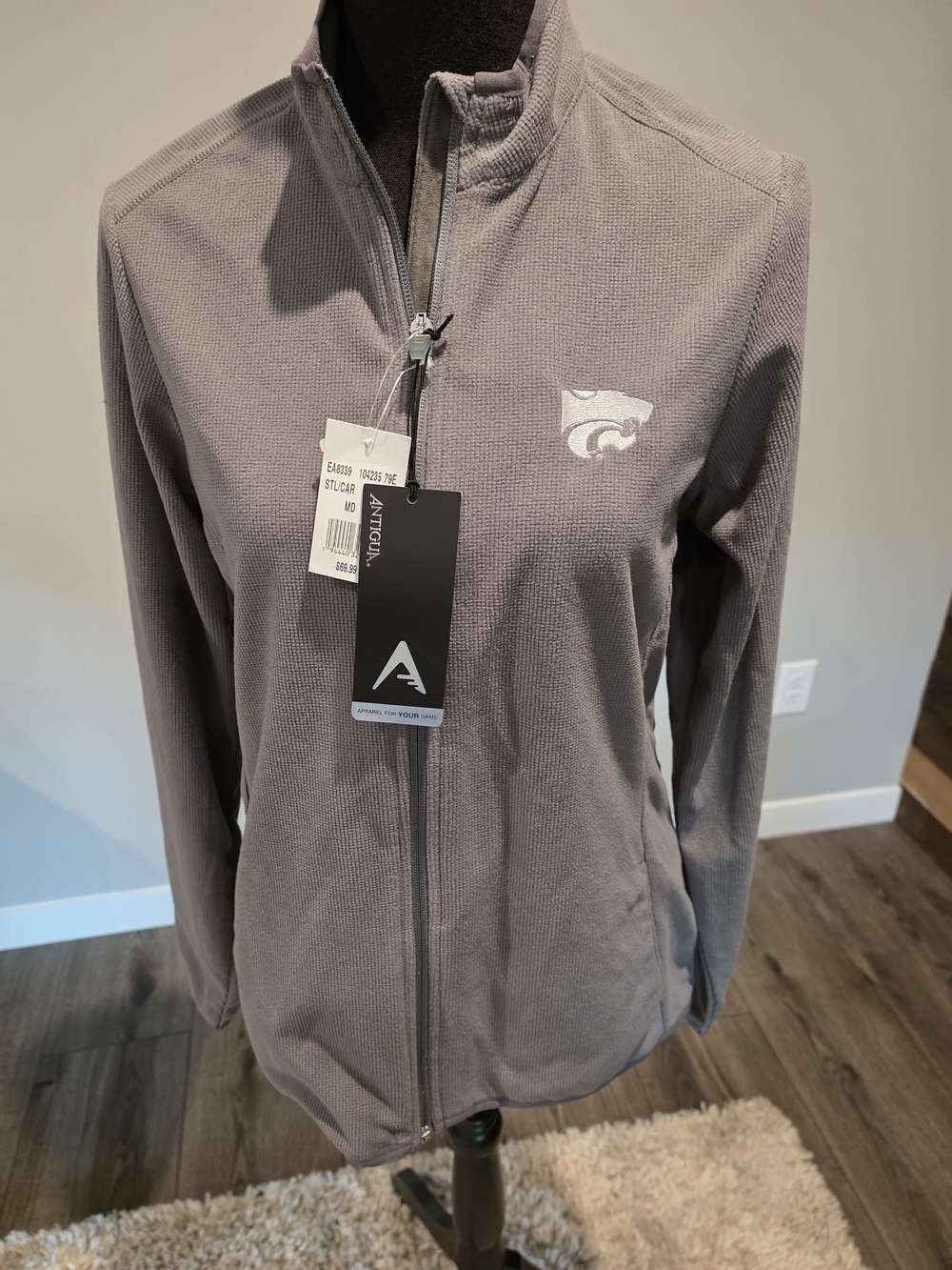 Women's Gray Full-Zip Waffle Jacket with Kansas State Logo